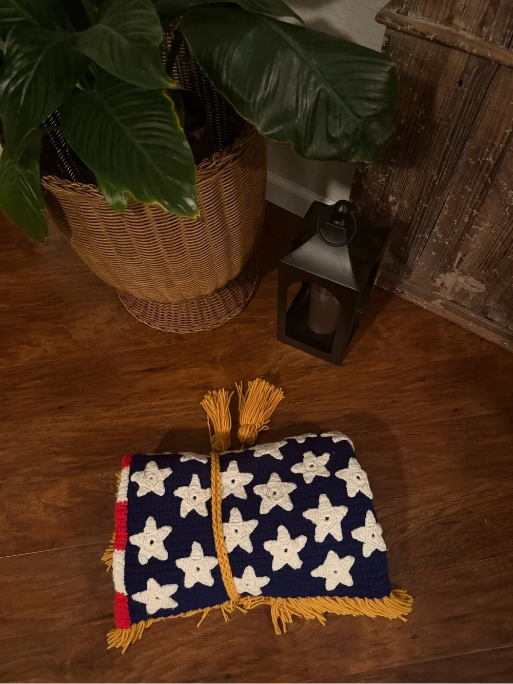 Handmade American Flag Crochet Throw/Afghan with Fringe